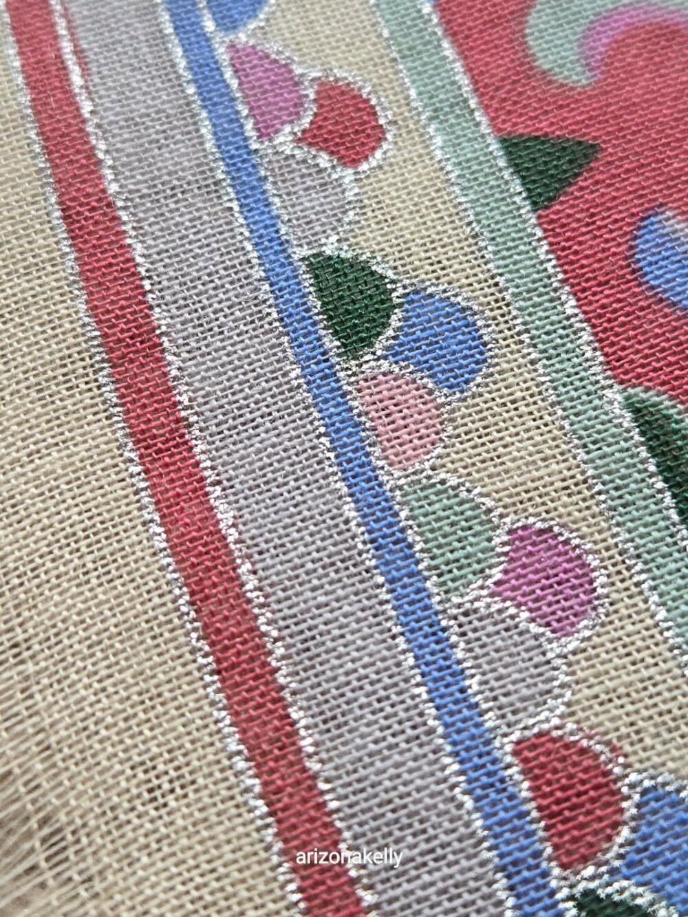NWOT Wool Square Scarf from Japan Pastels With Silver Detailing - Picture 7 of 11